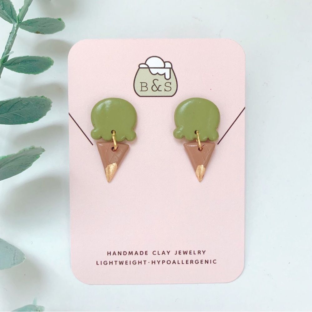 🍦Matcha Ice Cream Cone Earrings Hypoallergenic